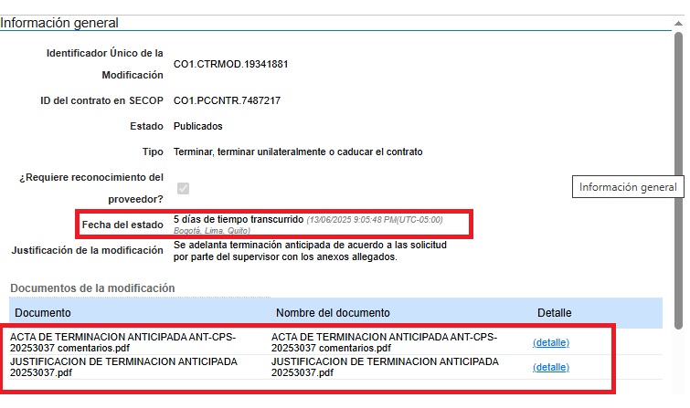 Imagen de Secop II, Terminación anticipada de Julio Alberto Avendaño Torres